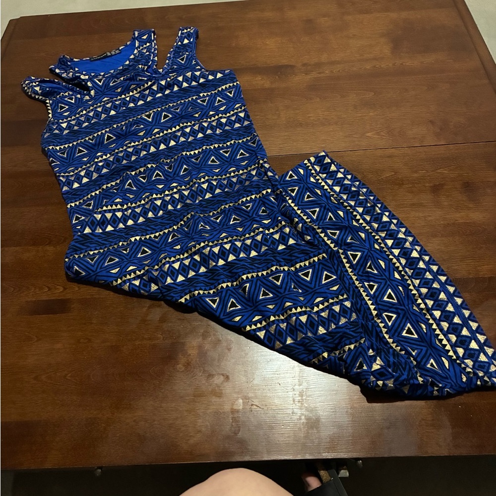 Primark Blue and White Geometric Midi Dress